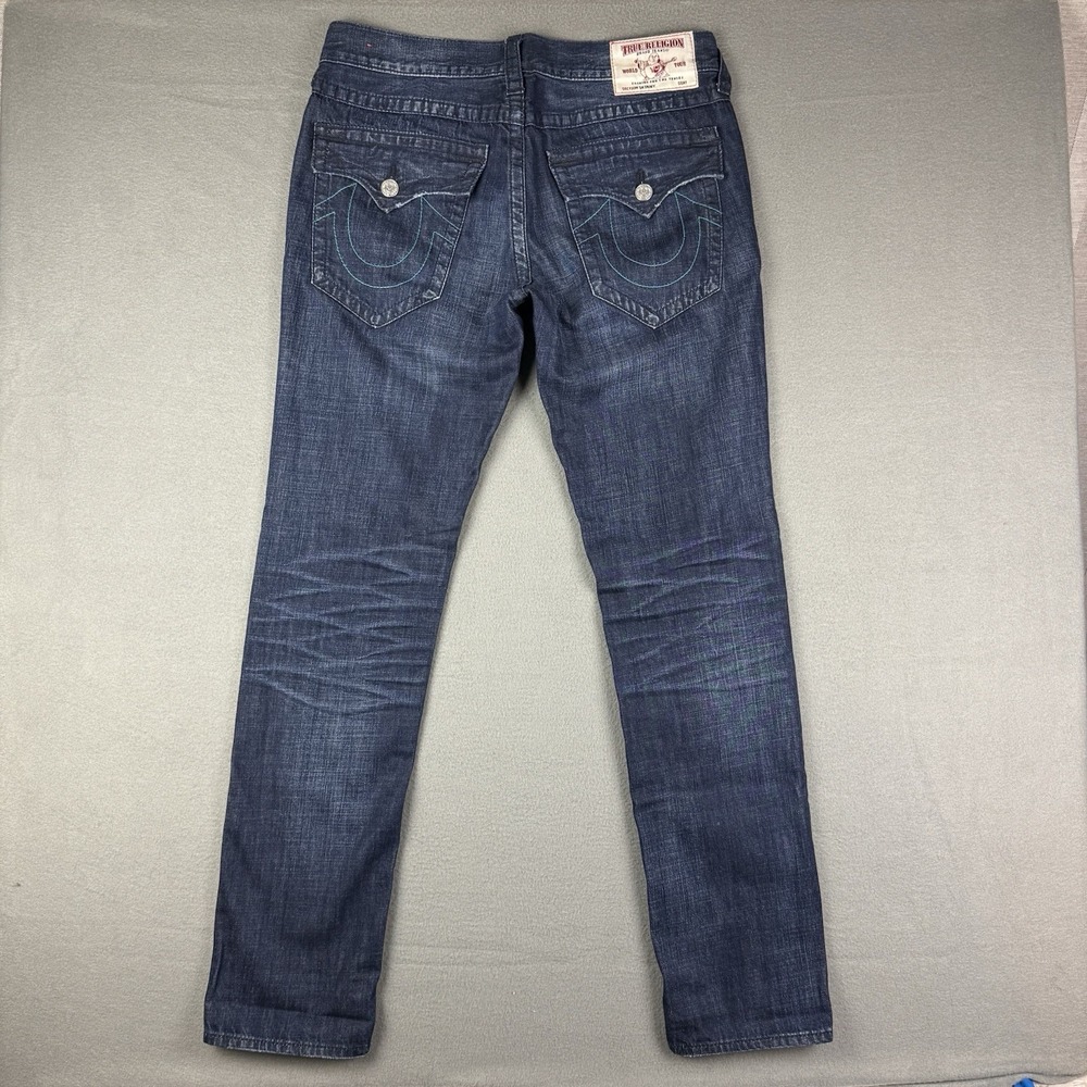 True Religion Jeans Men's 33 (Fits 35x34)‎ Skinny Flap Pockets Blue Embroidered